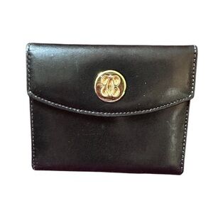 Vintage Bosca Black Leather ID photo holder small with Gold Logo